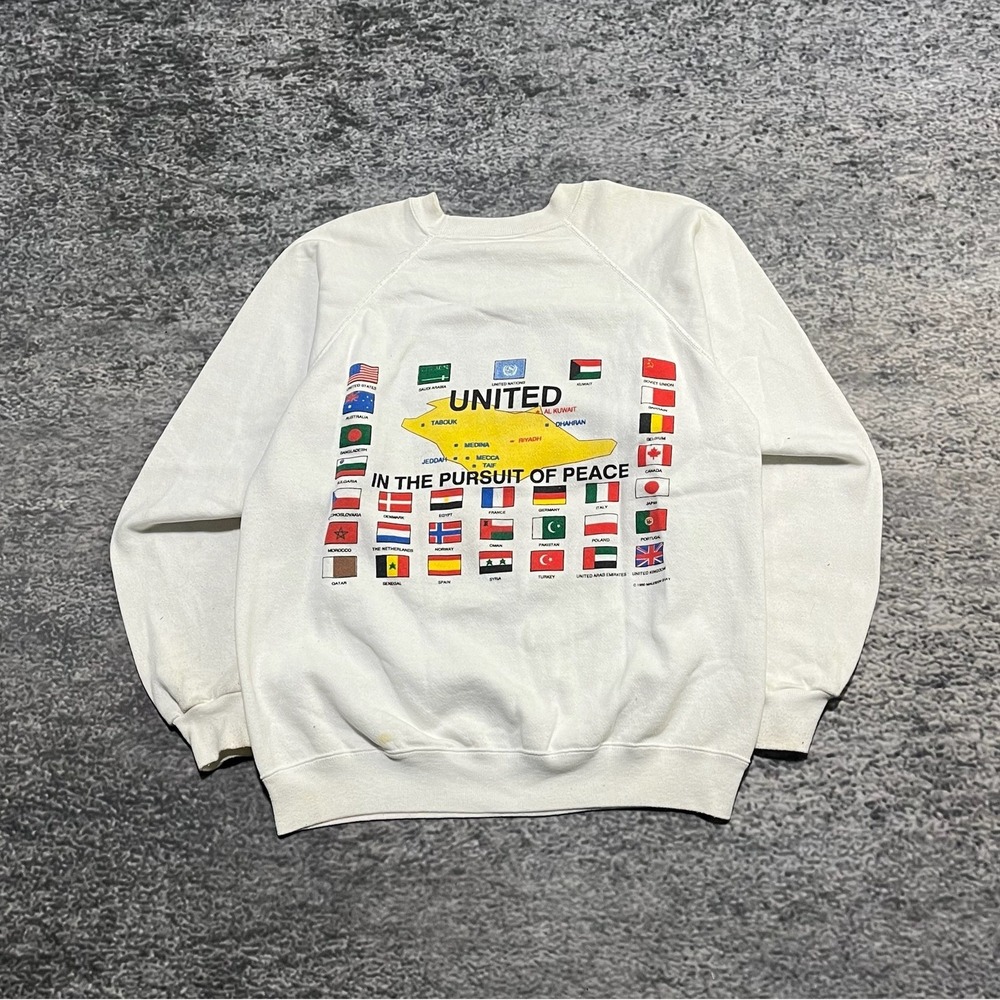 Vintage Operation Desert Shield Crewneck Sweatshirt Mens Large White Hanes 90s‎ - Picture 2 of 13